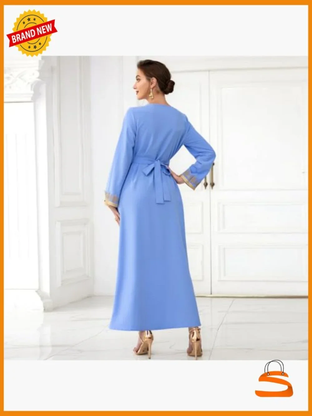 Lace Maxi Dress V-Neck Long Sleeve Kaftan Ankle Length Loose Fit Wedding Guest - Picture 4 of 6